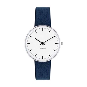 Arne Jacobsen Urrem - Navy blå læderrem m. rosaguld spænde